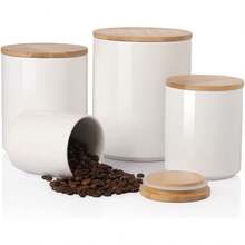 Ceramic Canisters Set, Food Storage Jars With Airtight Seal Bamboo Lid, Stackable Containers For Kitchen Counter, Ground Coffee, Flour, Sugar, Cookie, Dog Treats, Candy, Pack Of 4 (Jade) - White - View 1