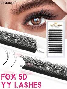 Bộ nối mi Fox 5D hình chữ Y 12 hàng, độ cong C/D, sợi mi mỏng 0.07mm, chùm mi mắt mèo 8-13mm, mi mềm mại tự nhiên, chùm mi trang điểm, chùm mi, mi giả. - Nhiều màu - Xem 2