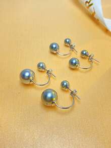 1 par de elegantes pendientes de perla de agua dulce con diseño de doble cara de plata de ley 925 para mujer, joyería dulce y encantadora, regalo para fiestas y cumpleaños