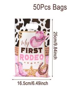 10/25/50 piezas Bolsas de regalo con diseño de sombrero de vaquera rosa, Bolsas de regalo con patrón de sombrero de vaquero rosa para fiestas con temática de vaquera, suministros de decoración para fiestas de mujeres, despedidas de soltera, cumpleaños, baby shower, envoltura de regalos, bolsas de plástico multiusos para envoltura de regalos, suministros de cocina, recuerdos de fiesta