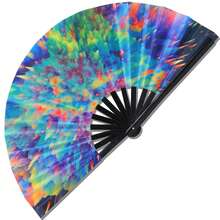 1pc Large UV Rave Hand Fan, Bamboo Frame, Suitable For Parties, Music Festivals, Performances And Gifts - Multicolor - View 8