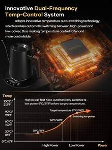 Bouilloire à col de cygne électrique, contrôle de température ±1 °C, pour le café et le thé filtrés, intérieur en acier inoxydable 304, bouilloires électriques à chauffage rapide pour faire bouillir l'eau
