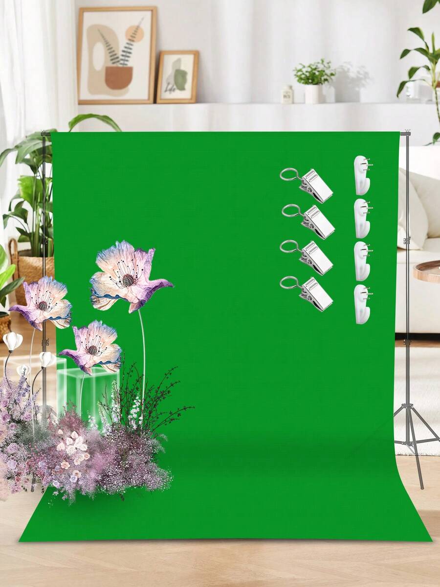 A Complete Set Of Party Background Stands, With A Maximum Size Of 78x118 Inches Adjustable Photo Background Stand And Professional Green Photography Background 2Mx3M - High-Quality Seamless Polyester Material, Perfect Match, With Spring Clip - Green - View 1