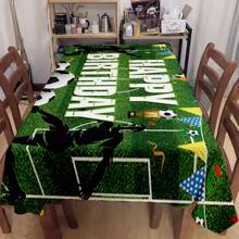 1 Pc Rectangle Tablecloth, New European & American Style Birthday Party Theme Green Football, Blue & Gold Balloon Flag Decor Tablecloth, Washable & Reusable, Suitable For Daily Dining Room, Living Room, Theme Party Events
