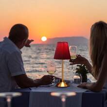 1Pack LED Metal Table Lamp -Fabric Shade Desk Lamp, 3-Color LED Desk Lamp For Bedroom Nightstand,Patio Table Lamp,Night Light For Kids Nursery - 紅色 - 查看 5