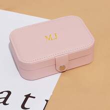 Personalized Stamped Initial Jewelry Box, Faux Leather Material, Travel Storage Box, Mother's Gift Display Box, Solid Color Travel Organizer With Lock, Can Store Rings And Accessories, Perfect Gift For Christmas, Halloween, Holiday Calendar - Multicolor - View 13