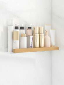 1 Pezzo Mensola da parete in stile country in legno, Scaffale di stoccaggio per bagno senza foratura richiesta, Organizer multifunzionale per il trucco, Accessori per il bagno, Adatto per scaffali di casa, cucina e bagno, Colore Bianco