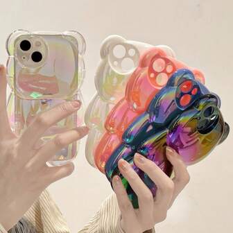 1 Stück Laser beschichteter bunter 3D Bär Spiegel Handyhülle für iPhone11/12/13/14/15/16 Promax, süßer personalisierter holografischer Spiegeleffekt Bär Handyhülle für iPhone12/13/14/15/16 Pro, 3D holografischer transparenter Spiegeleffekt Bär Handyhülle kompatibel mit Apple Smartphones, mehrfarbig, wasserdicht, stoßfest, kratzfest