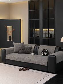 1 件雪尼尔提花沙发垫，现代奢华高端宠物友好型防尘沙发座椅保护套，适用于卧室、客厅、户外沙发，四季皆宜 - 深灰色 - 查看 3