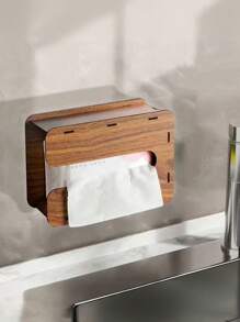 1pc Multifunctional Black Walnut Wood Grain Luxurious Bathroom/Toilet Tissue Box, Wooden Desktop/Wall-Mounted Napkin Holder For Living Room, Bedroom, Kitchen, DIY Assembly