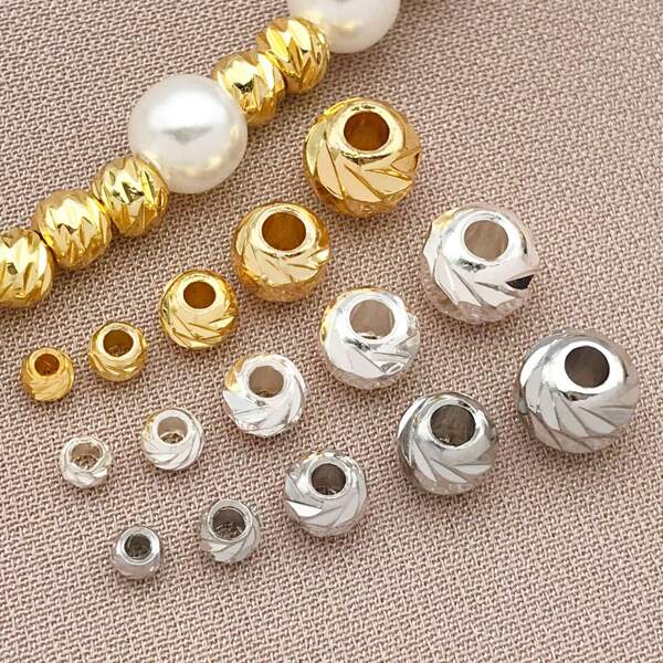 20/50 pezzi Distanziatori rotondi corrugati in vera placcatura oro 18K, perline sciolte con placcatura durevole, dimensioni 2,5/3/4/5/6 mm, palline distanziatrici in ottone per realizzazione di gioielli fai-da-te