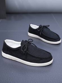 TOLLN 1 双男士亚麻鞋面橡胶底防滑透气舒适休闲鞋 - 黑色 - 查看 2