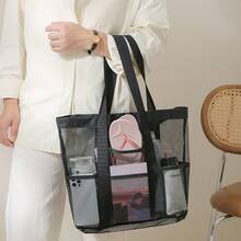 Beach Bag Travel Storage Bag Handheld Mesh Breathable Fitness Swimming Bag Large Capacity Outdoor Compartment Storage Bag - Black - View 2