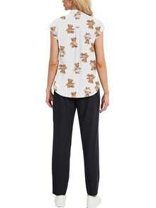 2pcs/Set Teddy Bear All-Over Print Mock Neck Sweatshirt And Sweatpants Loungewear - Multicolor - View 3