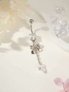 Bow Belly Button Rings Silvery/Golden Diamond Bow Dangle Belly Rings Barbell Navel Rings 14G Belly Rings Stainless Steel CZ Belly Piercing Jewelry For Women Gift - Bow - View 10