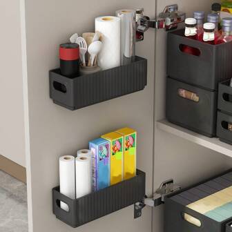 1/2/4Pcs Cabinet Folding Storage Rack, Wall Mounted Non Perforated Plastic Storage Box, Multifunctional Seasoning Bottle Cling Film Storage Shelf, Sink Sponge Holder, Kitchen Storage Organizer