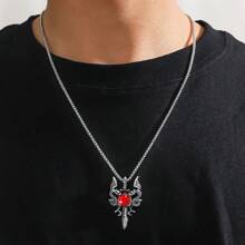1 pieza Collar con colgante de gemelos de dragón con rubí y cristal de imitación de inspiración gótica, estética oscura adecuada para mujer y parejas
