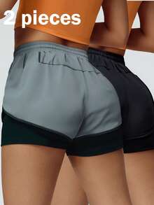 Women's 2-In-1 Running Shorts, Sports Shorts - Multicolor - View 3