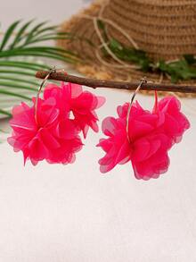 2件套优雅玫瑰红尼龙花朵耳环，适合女士参加派对和日常佩戴 - 玫紅色 - 查看 4