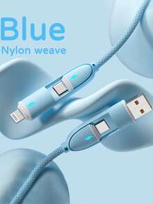 Durcord 1M/3.28FT/39.37 英寸 4 合 1 60W/100W（最大）/27W 尼龙编织闪电数据线和 3 合 2 60W+27W 快速充电线，兼容 17/16/15/14/13/12/Pro Max 所有 系列、Galaxy S25、Vivo，兼容三星、兼容小米、通用高效充电适配器、充电数据同步线 - 彩色 - 查看 14