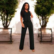 conjunto de pantalon y chaleco unicolor - Negro - Ver 1