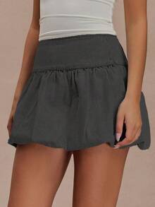 High Waist  Denim Mini Skirt For Women - Solid Color Summer Casual Chic Jean Skirt With Elegant Sweet Style - 灰色 - 查看 2