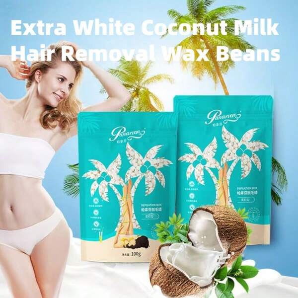 100 جرام من شمع الإزالة الطبيعي، شمع حليب جوز الهند الأبيض، شمع احترافي لإزالة شعر البكيني، مادة شمع طبيعية خالية من الروائح مناسبة لجميع أنواع البشرة، يزيل الشعر من الجذور دون ترك بقع سوداء، يؤخر إعادة النمو بأمان، صيف ناعم، حبيبات شمع لطيفة