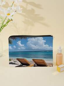 1 Stück Kosmetiktasche mit Reißverschluss und Strandmotiv, Kulturbeutel Organizer für Frauen, Geschenk für Freunde & Lehrer