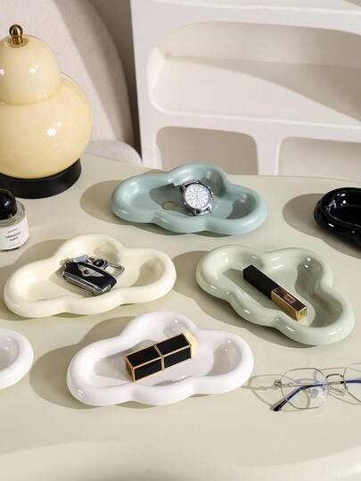 1PC Asymmetrical Cloud-Shaped Ceramic Tray, Nordic Style Jewelry Storage Tray, Decorative Plate For Jewelry Collection, Jewelry Display Tray, Gift For Woman, Home Decor