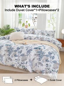 3 pièces/Set Ensemble de housse de couette à motif floral de feuilles (1 housse de couette et 2 taies d'oreiller). Ensemble de literie doux et agréable à la peau pour toutes les saisons.