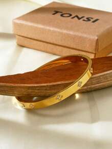 TONSI 1 pieza Brazalete con baño de oro de 18K y elementos de circonita cúbica, empaquetado en caja de regalo para joyería, mejor regalo de cumpleaños/festividad para mujeres