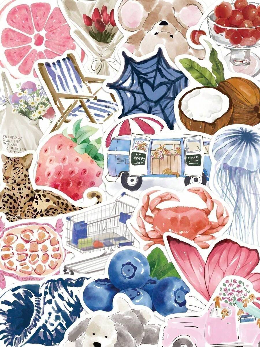 50 pièces Autocollants artistiques style méditerranéen PVC, Cadeau dessin animé, Décoration, Scrapbooking, Ordinateur portable, Bagage, Guitare, Tasse d'eau, Étui de téléphone, DIY Décalque, Fournitures scolaires, Rentrée scolaire - défaut - Voir 1