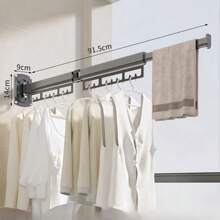 1 pièce Étendoir à vêtements pliable avec tige rétractable, fil à linge rétractable invisible monté au mur pour balcon, buanderie, salle de bain, patio, appartement, dortoir, étagère à vêtements super robuste et extensible