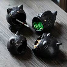 1pc Cute Cartoon Cat Design Ceramic Ashtray For Home & Office Use, Multi-Purpose Including Anti-Wind Car Ashtray