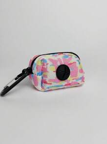 1pc Pet Walking Printed Trash Bag Dispenser, Fashion Dog Poop Clean-Up Bags, Leash Clip On Waste Bag Holder