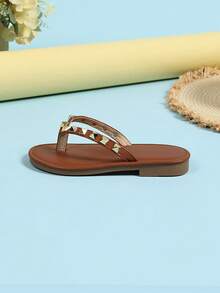 Fashionable Solid Color Open Toe Sandals, Breathable & Lightweight Suitable For Girls, Ideal For Spring And Summer - Brown - View 6