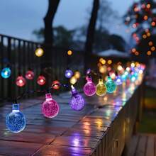 Solar-Powered Crystal Globe String Lights - 20/30/50/100/200 LED, 16.4/22.9/39.3ft Outdoor Decor For Halloween, Christmas, Thanksgiving, Weddings & Garden Parties - Warm White, Colorful & Single White Options, IP44 Waterproof