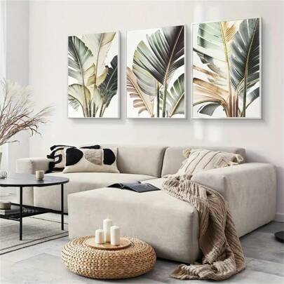 1 pieza/3 piezas Impresión artística de pared con árbol de palma, pósteres de hojas de palma, arte botánico de pared, arte pictórico minimalista moderno nórdico de plantas tropicales para decoración del hogar, sala de estar, dormitorio, con opción de marco