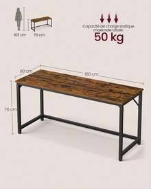 VASAGLE Bureau d'Ordinateur, Table, 160 x 60 x 76 cm, pour Bureau, Chambre, Salon, Cadre en Métal, Marron Rustique et Noir d'Encre - Tabac - Voir 8