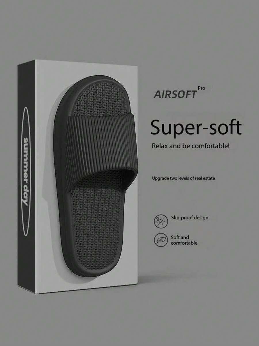 Men's EVA Slippers, Casual Non-Slip Sandals, Open Toe Shoes, Suitable For Indoor, Outdoor, Beach, Shower, All Season, Comfortable Couple Shoes - Black - View 1