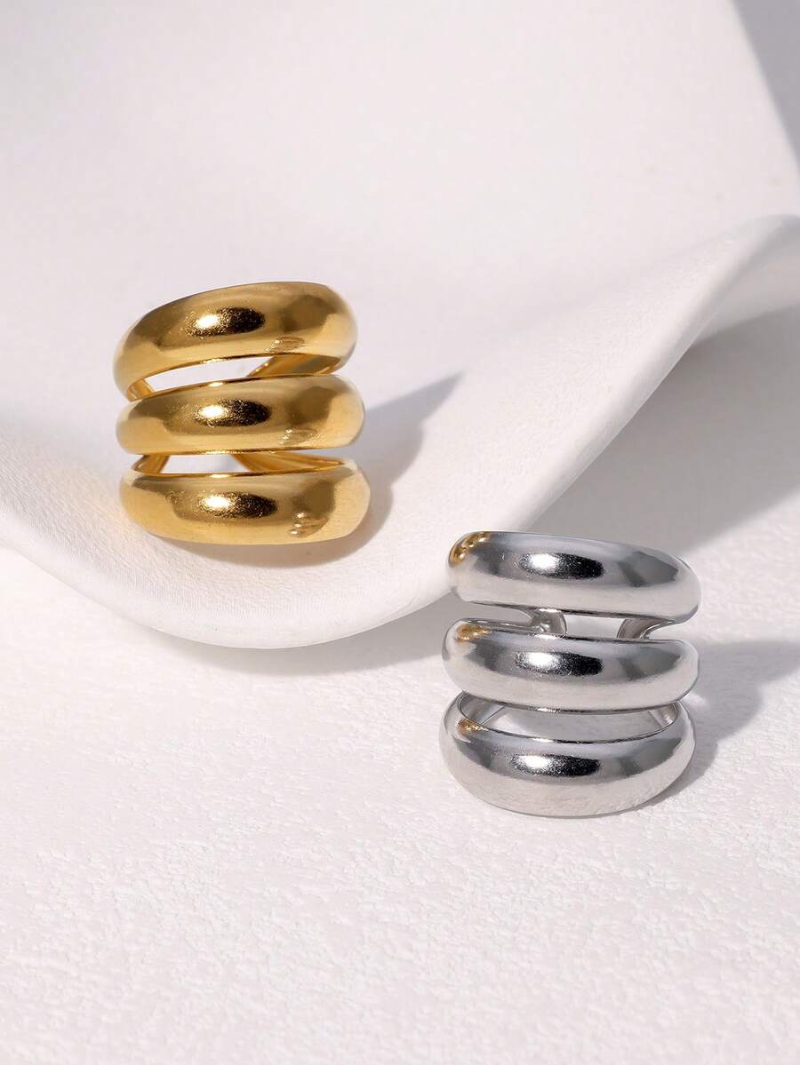 1pc European And American Retro Niche Punk Stainless Steel Exaggerated Geometric Open Ring, Suitable For Women's Daily, Party And Date Wear