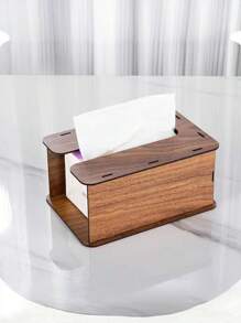 1pc Multifunctional Black Walnut Wood Grain Luxurious Bathroom/Toilet Tissue Box, Wooden Desktop/Wall-Mounted Napkin Holder For Living Room, Bedroom, Kitchen, DIY Assembly