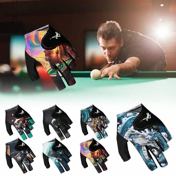 Billiards Glove Left Hand Half Finger Snooker Billiard Glove Non Slip Stickers Elastic Billiard Training Gloves Accessories
