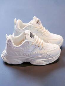 Nuevos niños antideslizante zapatillas de deporte de suela gruesa, la moda de encaje de cabeza redonda de los niños pops zapatos de suela gruesa, adecuado para los viajes diarios, deportes, parques de atracciones, la escuela - Blanco - Ver 3