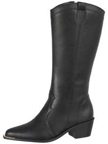 GiGiL Women's Western Texan Boot Metal Detail High Shaft Pointed Toe Comfortable Elegant Country - màu đen - Xem 2