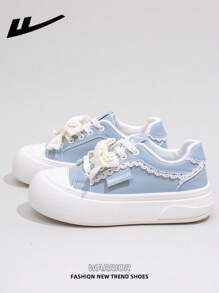 WARRIOR WARRIOR 1 Paar Casual Skateboard-Sneakers für Damen, atmungsaktive flache Sommerschuhe für draußen, vielseitige, leichte, vom Skateboard inspirierte Sportschuhe, modische und bequeme Canvas-Sneakers mit dicken Sohlen, Streetstyle