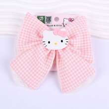 Sanrio 1pc Cute Kitty Cat Lace Floral Plaid Hair Clip, Adorable Cartoon Bow Fabric Hair Band, Girl Hair Accessories For Bedroom And Bathroom Back To School
