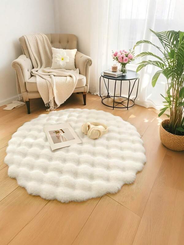1 pieza Alfombra de terciopelo burbuja de color crema-blanco, estilo minimalista y wabi-sabi, adecuada para sofá, dormitorio, sala de estar, tocador, silla, nuevo lanzamiento de primavera
