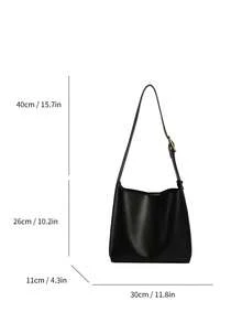 百搭复古水桶包，休闲时尚单肩包 - 黑色 - 查看 4
