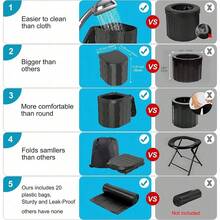 Folding Toilet Car Outdoor Travel Potty Portable For Camping Hiking Beach - Black - View 6
